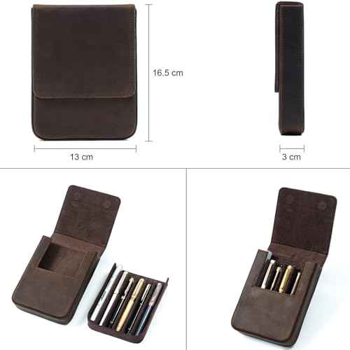 Leather Fountain Pen Case Collector Organizer,Pencil Case Handmade Pen Protective Sleeve (Magnetic 6 slots)