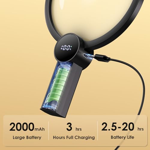 AIXPI 5X Large Rechargeable Hands-Free Magnifying Glass with Light - Black