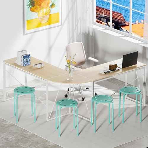 VECELO Stacking Stools Set of 6, 17.7 Inch Standard Height, Portable Plastic Colourful Decoration Stools for School Classroom and Office, No Assembly Required, Green
