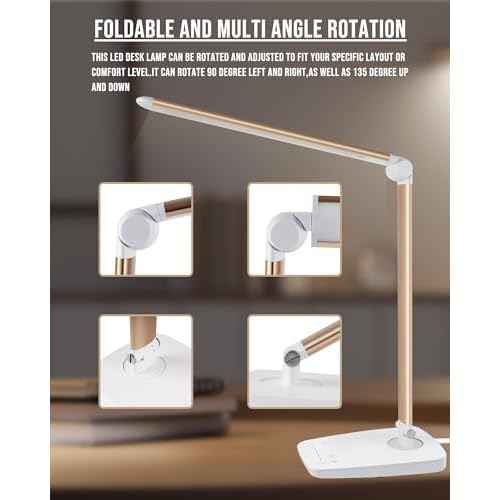 Lichamp Dimmable LED Desk Lamp with USB Charging Port, Touch Control Foldable Gooseneck Free Rotation Adjustable Eye Care Table Lamp, Bedside Reading Light with UL AC Adapter (Pink Gold)