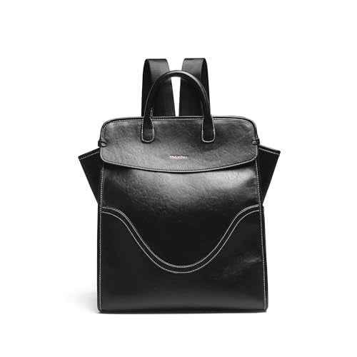 Medium Laptop Backpack Purse for Women and Men PU Leather Anti-theft Fashion Large Capacity Travel Casual Rucksack Convertible Business Computer Bags 240A Black