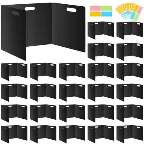 24 Pack Privacy Folders for Students - Durable & Waterproof Plastic Study Desk Dividers,Test Dividers for Classroom,Easy to Clean Privacy Shields & Boards - Includes Extra 48 Labels