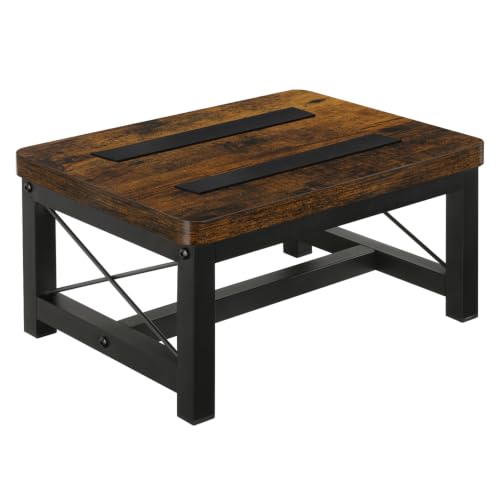 YINMIT Rustic Brown 1 Tier Wooden Step Stool Heavy Duty 500 lb Load Capacity