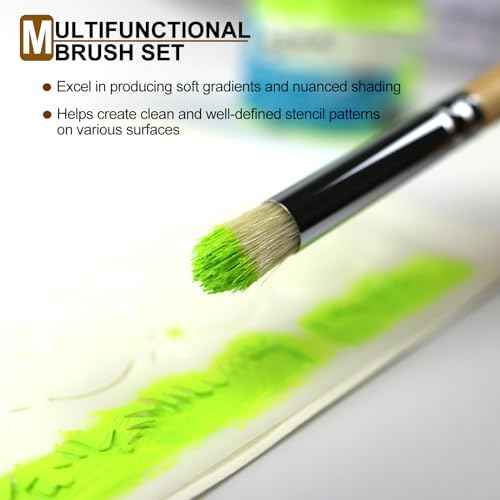 Wooden Stencil Brush Set, 6 Pieces Natural Hog Bristle Dome Stencil Brushes for Painting On Wood Wall, Stencil Projects, Card Making, DIY, Crafts and Acrylic Oil Watercolor Painting¡¦