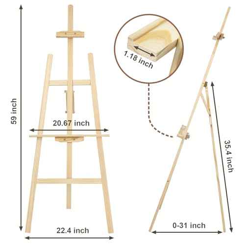 1Pcs Wooden Easel for Painting-Adjustable Easel Stand for Painting and Canvas, Holds Up to 42", Lightweight Pine Art Easel Stand, Large Easel for Painting for Beginners, and Artists