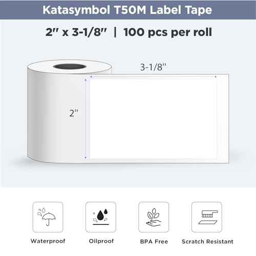 SUPVAN T50M Series Label Maker Tape, 2 Rolls 1.96'' ¡¿ 3.14'' (50mm ¡¿ 80mm) 100 Labels/Roll Genuine Laminated Thermal Label Tape, Waterproof Oilproof Highly Adhesive Auto Detect Labels, Black on White