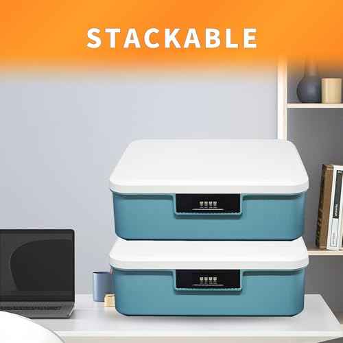 Lockable Storage Container Bin, 4.2 Gallon Capacity Organizer Box with Combination Lock, Heavy Duty Plastic Trunk, Usable As Item Organizer Or Office File Storage(Blue)