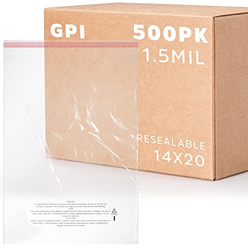 14" x 20" Self Seal Poly Bags, Extra-Large, 500 Pack, 1.5 Mil,