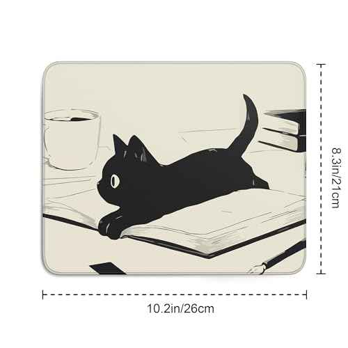 Cute Black Cat Mouse Pad,Kawaii Anime Cat Mouse Pads for Wireless Mouse Desk Accessories,10"X8" Travel Mousepad with Non-Slip Rubber Base, Stitched Edge Mouse Pads for Desk,Computers,Laptop,Office
