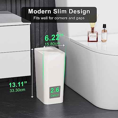N. NETDOT 3 Pack 10L / 2.6 Gallon Small Trash Can with Lid, Bathroom Garbage Can with Pop-Up Lid, Waste Basket for Bathroom, Kitchen, Bedroom, Powder Room, Craft Room, Office, College (Off White)