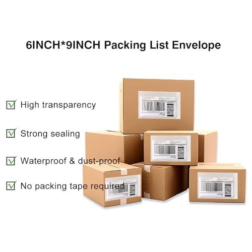 1000 Pack Clear Self-Adhesive Packing List Envelopes 6x9 Shipping Pouches