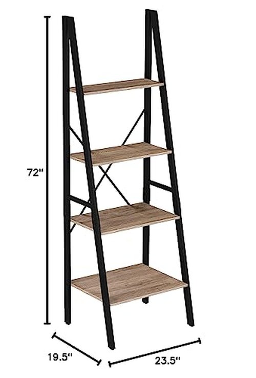 Lavish Home 4-Tier Ladder Bookshelf - Freestanding Bookcase with X-Back Frame and Leaning Look - Display Shelves for Home and Office (Black/Gray)
