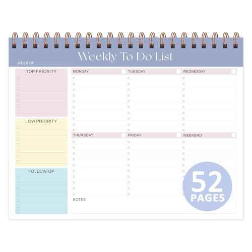 Weekly To Do List Notepad with 52 Undated Sheets (8.5"¡¿11"), Desk Weekly Planner Notepad for Office Desk Accessories and School Supplies (Purple)