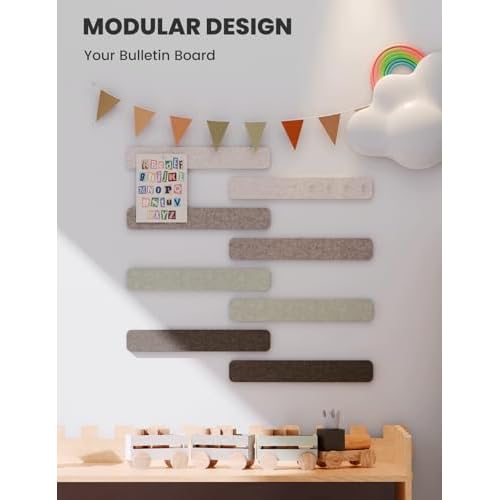 Cork Board Alternative Felt Strip Board 8-Pack 13"x2", Office Pin Board with 50 Push Pins, Adhesive Install for Bedroom Door & Home Office(Linen Dusk)