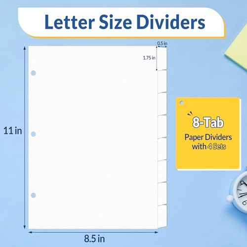 SUNEE Binder Dividers with Tabs for 3 Ring Binder, 8.5 x 11 Paper White Binder Dividers Blank with 8 Tabs, 4 Sets Page Dividers for School, Office and Home, 32 Dividers