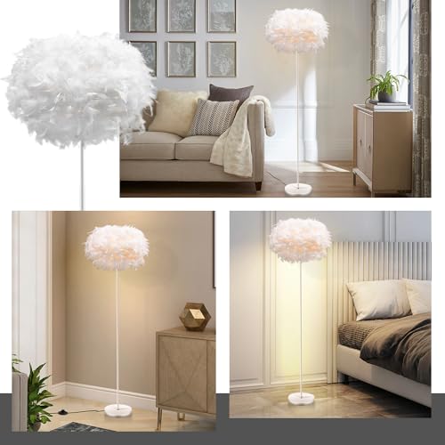 Feather Floor Lamps for Living Room, White Standing Lamp with Foot Switch, Modern Tall Lamp for Bedroom, Dining Room, Office, Corner