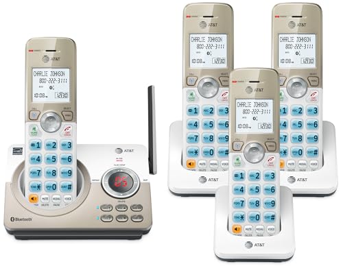 AT&T DECT 6.0 Cordless Phone with 4 Handsets, Call Blocker, Bluetooth & Answering Machine - White