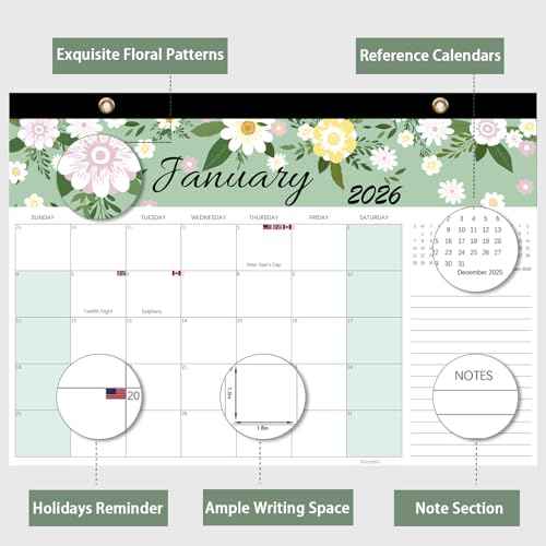 Calendar 2025-2026, Monthly Desk Calendar from July 2025 to December 2026, 17" x 12", Large Desktop Calendar Monthly, Perfect for Home or Office, Floral (Desk(17" x 12"£©)