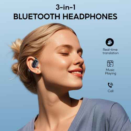 ERAZER AI Translation Earbuds Real Time Language Translator Earbuds Over The Ear Ear buds for 135 Languages Touch Screen Translation Headphones Device fit iOS&Android for Travel Business Learning