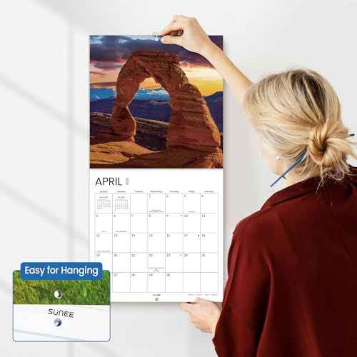 SUNEE 2026 Wall Calendar 12x12 Inches with 16 Months from September 2025 to December 2026, Large Wall Calendar Thick Glossy Paper, 12" x 24" (Open), National Parks