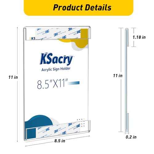 12 Pcs Acrylic Sign Holder 8.5 x 11, Vertical Wall Mount Sign Holders with 3M Adhesive, Clear Plastic Frames Paper Display Sign Holders for Office, Home, Store, Restaurant - No Drilling