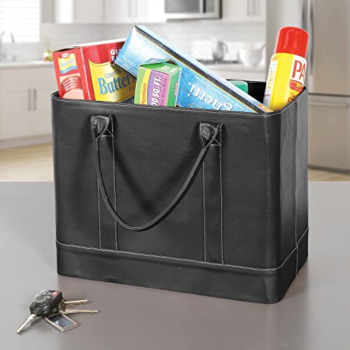 HOME DISTRICT Chic File Organizer Tote - Important Document Organizer Bag, Portable File Box with Handle, Black