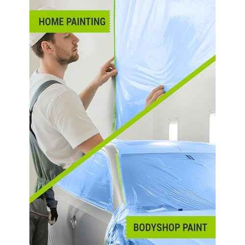 Pre-Taped Masking Film for Painting, 59/43/ 22 in * 66 FT, 3-Rolls Painters Plastic Sheeting with Widened Paint Tape and Drape for Covering Walls, Windows, Cars & Furniture Protection