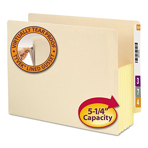 Smead End Tab File Pocket, Reinforced Straight-Cut Tab, 5-1/4" Expansion, Tyvek¢ç-Lined¢ç Gusset, Letter Size, Manila, 10 per Box (75174)