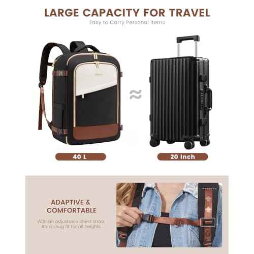 LOVEVOOK Travel Backpack for Women, 40L Carry On Backpack Flight Approved, Large Personal Item Bag Fits 17 inch Laptop, TSA Approved Luggage with 3 Packing Cubes,Waterproof Weekender Gym Daypack