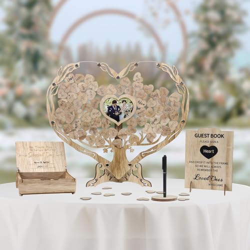 Dezhier Heart Wedding Guest Book Alternative: Rustic Wooden Heart Frame, Personalized Heart Drop Box