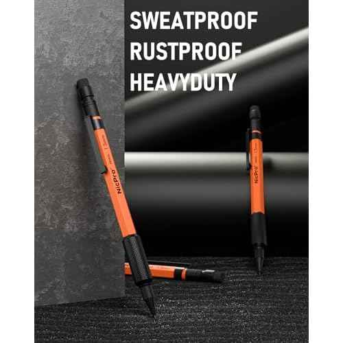 Nicpro 3 PCS 1.3 mm Orange Mechanical Pencils Set with 66 Lead Refill, 3 Eraser - Weatherproof Metal Barrel, Heavy Duty Carpenter Pencil MP2000 for Outdoor Marking Drafting Drawing Woodworking