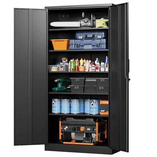 Letaya Metal Garage Storage Cabinets with Lock-72 Tall Tool Organizer Steel Lockers, 5 Adjustable Layers Shelves for Home,Office,Warehouse,Garage,(Black-72¡°)