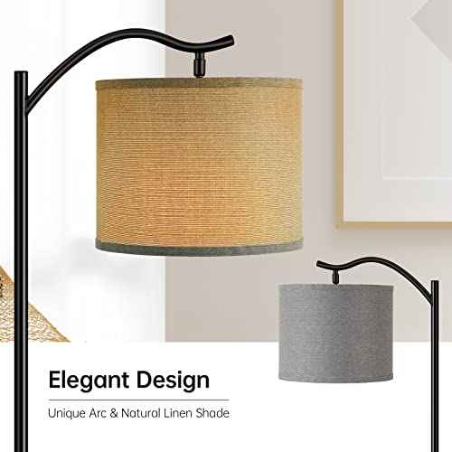 Floor Lamp for Living Room,LED Arched Stand Lamp,Tall Modern Standing Lamp with Linen Shade,E26 Socket, Footswitch, Mid Century Floor Lamps for Bedrooms,Office,Gray Double-Layer lampshade