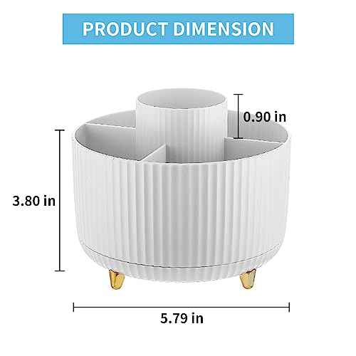 Marbrasse Desk Organizer, 360-Degree Rotating Pen Holder, Desk Organizers and Accessories with 5 Compartments Pencil Holder, Art Supply Storage Box Caddy for Office, Home£¨White£©