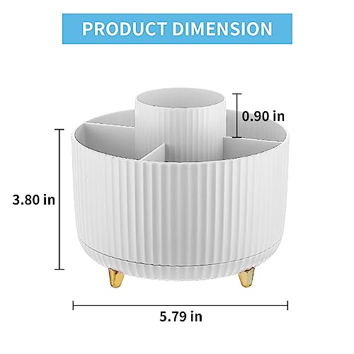 Marbrasse White Desk Organizer with 360° Rotating Pen Holder & 5 Compartments