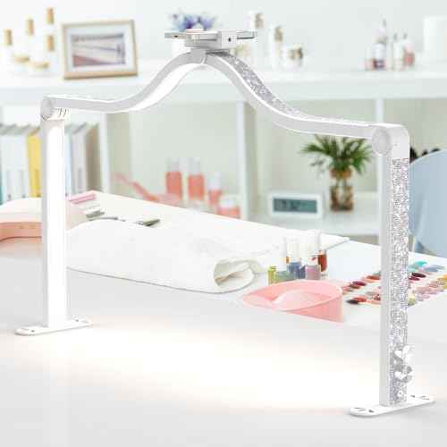Upgraded 45W Half Moon Light for Nail Desk, 34Inch LED Nail Tech Lamp with Phone Holder, Foldable Dimmable Table Lamp for Manicure Lash Extensions Tattoo Eyebrows Crafts, Makeup Reading Lighting