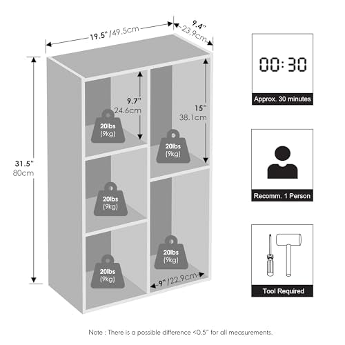 Furinno Reed White 5-Cube Reversible Closet Organizer Shelves