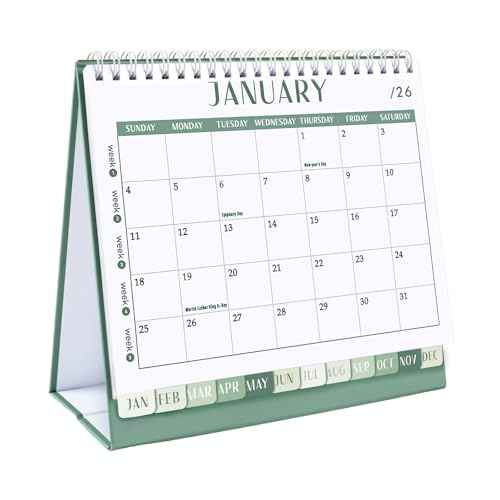 GuassLee Desk Calendar 2026, 2026 12 Months Flip Desktop Calendar Planner Small Runs From Jan 2026 to Dec 2026 with To-Do List & Notes For Home School Office Organizing, 7.5" x 6.8", Green White