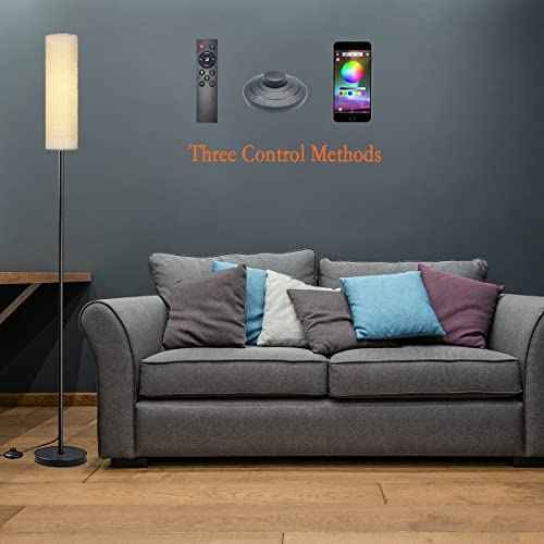 Floor Lamp for Living Room, Adjustable LED Floor Lamp with Remote Control & Foot Switch, Tall Modern Standing Lamp with Beige Lamp Shade, 9W LED Soft Light for Bedroom,Reading,Study Room Black