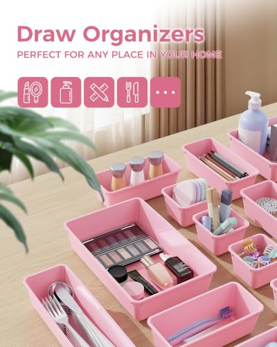 BiuLeon 25PCS Pink Plastic Drawer Organizer Set for Makeup & Jewelry Storage