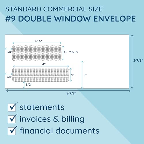 Blue Summit Supplies #9 Double Window Security Envelopes, Flip & Seal, 500 Pack