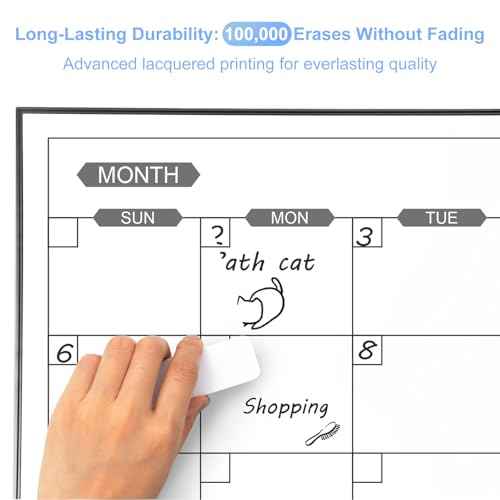 ARCOBIS Monthly Calendar Whiteboard, 24" x 18" Magnetic Dry Erase Calendar with Black Frame, Wall Hanging Planner for Home, Office, School