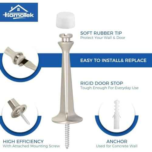 HOMOTEK 24Pack Heavy Duty Solid Rigid Door Stop with Soft Rubber Tip, Zinc Die Cast Door Stopper Protect Wall & Door, Satin Nickel