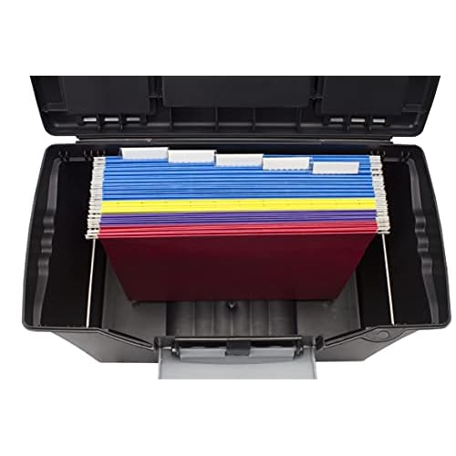 Storex Legal File Box with Organizer Lid ? Plastic Office File Storage Box for Letter and Legal Hanging Folders, Obsidian, 1-Count (61510A01C)