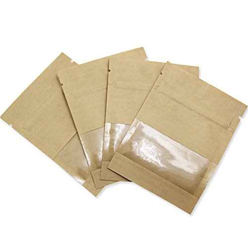 PABCK 100 Pack Small Resealable Seed Envelopes with Clear Window 2.7x3.7inch Brown Kraft Paper Packet with Preprinted Seed Collecting Template for Seed Flower Vegetable Plants Garden Storage Packaging
