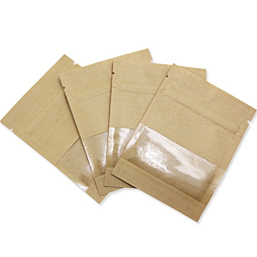 Resealable Kraft Paper Window Bags 3 Sizes Pack of 50 for Seeds, Spices & Storage