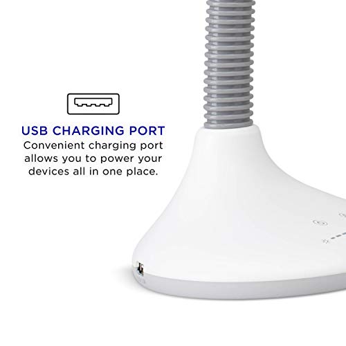 Verilux SmartLight Full Spectrum LED Desk Lamp with Adjustable Brightness, Flexible Gooseneck and Integrated USB Charging Port - Reduces Eye Strain and Fatigue - Ideal for Readers, Artists, Crafters