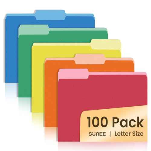 SUNEE File Folders Letter Size Assorted Colors, 100 Pack Manilla Folders 8.5 x 11 1/3-Cut Tabs, Colored File Folders Office Home School for Documents Files Paper