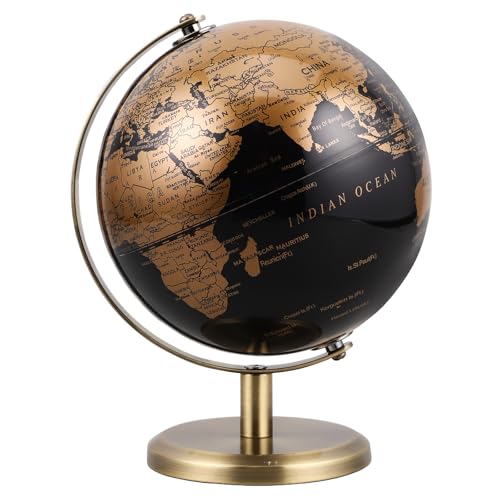 JOINPAYA Black Gold 6 Inch World Globe with Antique Bronze Stand Desktop Decor