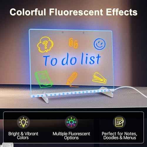 LED Note Board with 7 Colors, Includes Adapter, 13"x10" Led Drawing Board for Kids, Light Up Dry Erase Boards with 7 Markers, Soft Cloth, Hanging Chain, Holiday Trend Gift